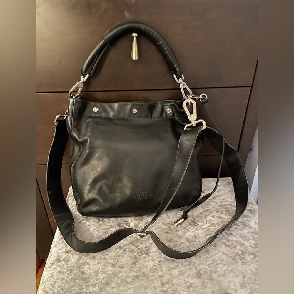 RUDSAK Black Leather Convertible Shoulder Bag